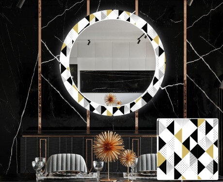 Apvalus dekoratyvinis veidrodis su LED apšvietimu prieškambariui - geometric patterns