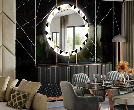 Apvalus dekoratyvinis veidrodis su LED apšvietimu prieškambariui - geometric patterns #2