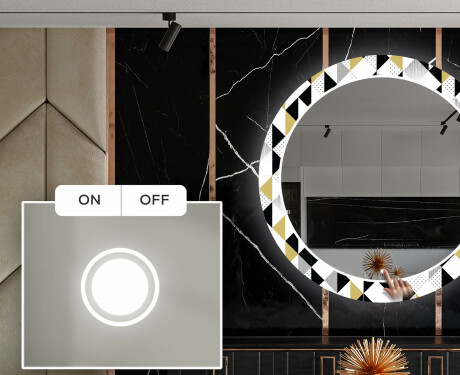 Apvalus dekoratyvinis veidrodis su LED apšvietimu prieškambariui - geometric patterns #4