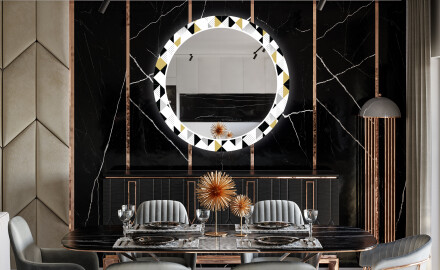 Apvalus dekoratyvinis veidrodis su LED apšvietimu prieškambariui - geometric patterns