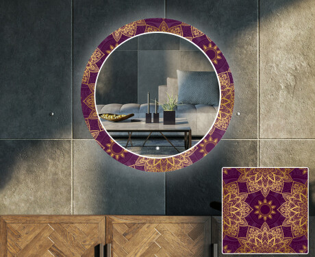 Apvalus dekoratyvinis veidrodis su LED apšvietimu svetainei - gold mandala #1