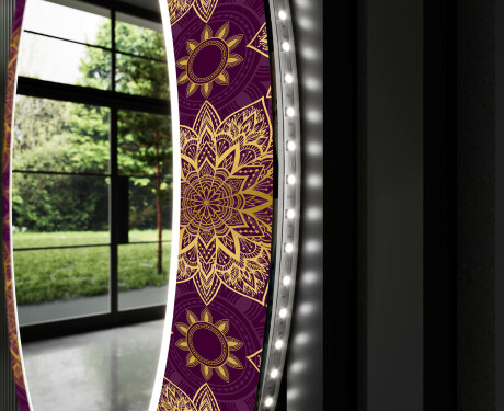 Apvalus dekoratyvinis veidrodis su LED apšvietimu svetainei - gold mandala #11