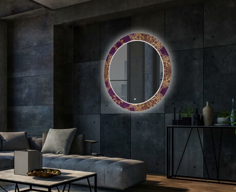 Apvalus dekoratyvinis veidrodis su LED apšvietimu svetainei - gold mandala #2