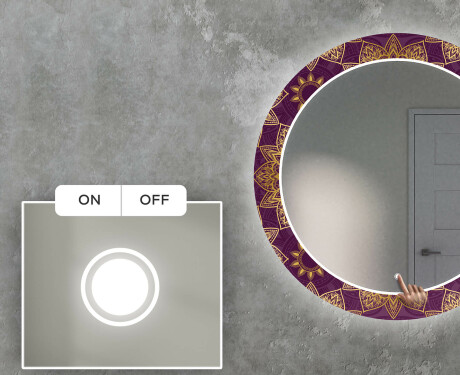 Apvalus dekoratyvinis veidrodis su LED apšvietimu svetainei - gold mandala #4