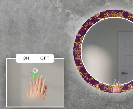 Apvalus dekoratyvinis veidrodis su LED apšvietimu svetainei - gold mandala #5