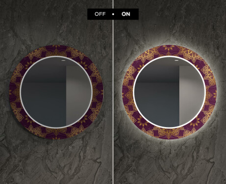 Apvalus dekoratyvinis veidrodis su LED apšvietimu svetainei - gold mandala #7
