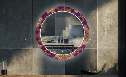 Apvalus dekoratyvinis veidrodis su LED apšvietimu svetainei - gold mandala