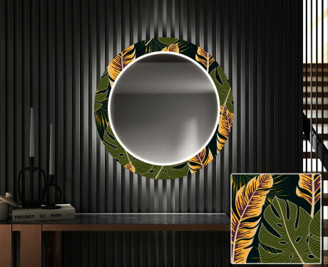Apvalus dekoratyvinis veidrodis su LED apšvietimu prieškambariui - botanical flowers
