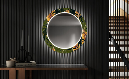 Apvalus dekoratyvinis veidrodis su LED apšvietimu prieškambariui - botanical flowers