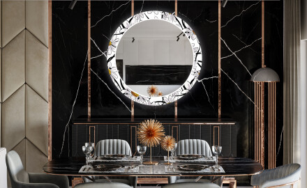 Apvalus dekoratyvinis veidrodis su LED apšvietimu prieškambariui - chamomile