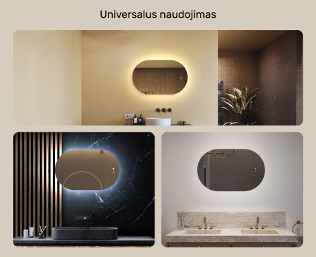 Apšviestas vonios veidrodis, dvikolorė, jutiklinis jungiklis, šildymo kilimėlis #2