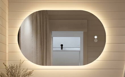 Apšviestas vonios veidrodis, dvikolorė, jutiklinis jungiklis, šildymo kilimėlis