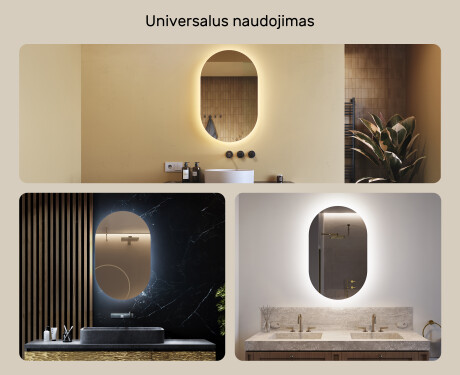 Apšviestas vonios veidrodis LED 50x80cm su šaltu LED apšvietimu 7000K, šiltu apšvietimu 3000K arba neutraliu apšvietimu 4500K #2
