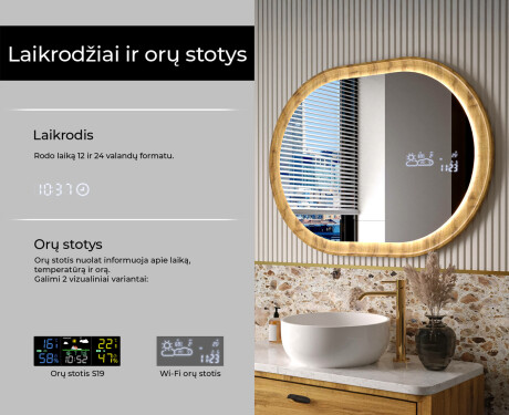 Ovalus veidrodis ąžuolo rėme su LED apšvietimu #6