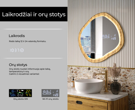 Dekoratyvus veidrodis ąžuolo rėme su LED apšvietimu #6
