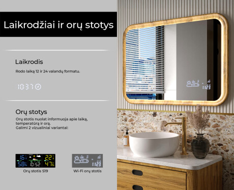 Suapvalintas veidrodis ąžuolo rėme su LED apšvietimu #6