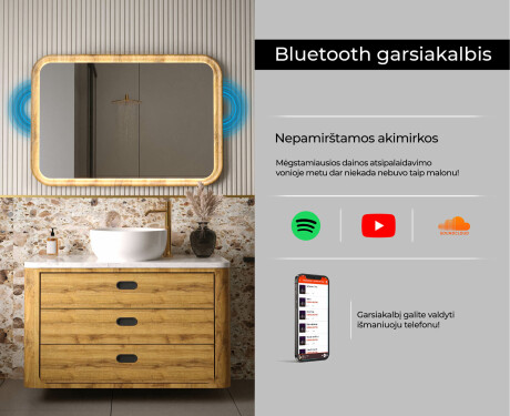 Suapvalintas veidrodis ąžuolo rėme su LED apšvietimu #7