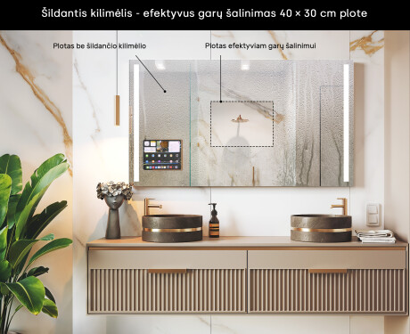 Išmanusis stačiakampis LED vonios veidrodis su iPad Displine L02 Apple rėmeliu #7