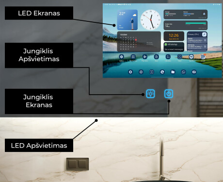 Išmanusis Apvalintas LED Vonios Veidrodis SmartScreen 21,5” #2