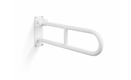 Pagalbinis turėklas žmonėms su negalia, Ø32, lenkto profilio, atlenkiamas, STANDARD – 60 cm / nerūdijantis plienas, matinė balta spalva