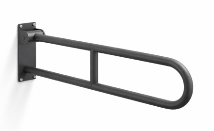 Pagalbinis turėklas žmonėms su negalia, Ø32, lenkto pavidalo, atlenkiamas, STANDARD – 80 cm / nerūdijantis plienas, matinė juoda spalva