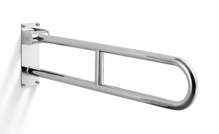 Pagalbinis turėklas žmonėms su negalia, Ø32, lenkto profilio, atlenkiamas, STANDARD – 80 cm / poliruotas nerūdijantis plienas