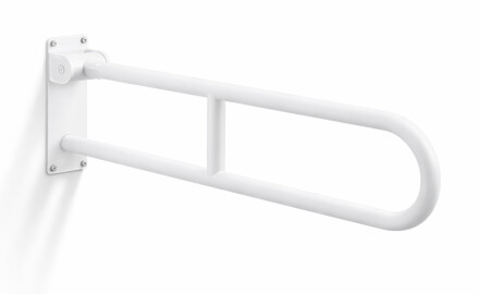 Pagalbinis turėklas žmonėms su negalia, Ø32, lenkto profilio, atlenkiamas, STANDARD – 80 cm / nerūdijantis plienas, matinė balta spalva