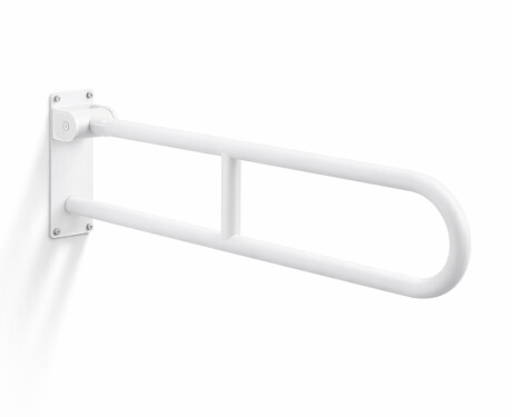 Pagalbinis turėklas žmonėms su negalia, Ø32, lenkto profilio, atlenkiamas, STANDARD – 80 cm / nerūdijantis plienas, matinė balta spalva