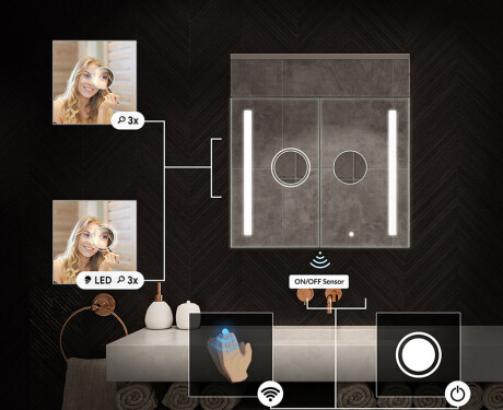 Vonios spintelė su LED veidrodžiu L02 Emily 66,5 x 72 cm, Oslo ąžuolo spalvos #5