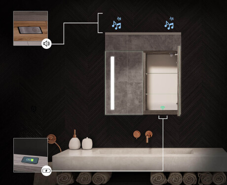 Vonios spintelė su LED veidrodžiu L02 Emily 66,5 x 72 cm, Oslo ąžuolo spalvos #6