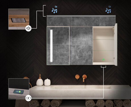 Pakabinama vonios spintelė su LED veidrodžiu L02 Emily 100 x 72 cm, Oslo ąžuolo spalvos #6