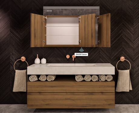 Pakabinama vonios spintelė su LED veidrodžiu L02 Emily 100 x 72 cm, Oslo ąžuolo spalvos #8