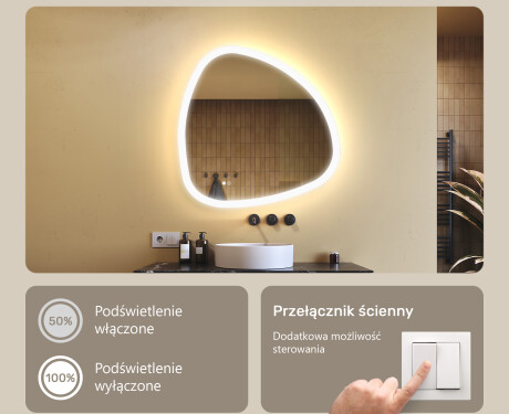 Dizainerio LED vonios kambario spogulis 120x70cm ar aukštu LED spalvos 7000K, siltu spalvos 3000K ar neitrālu spalvos 4500K #3