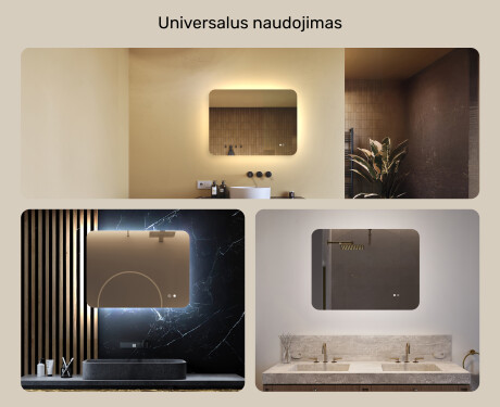 Apvalus vonios veidrodis su LED apšvietimu, dvikolorė, jutiklinis jungiklis, šildymo kilimėlis #2